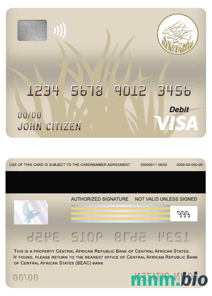 Central African Republic Bank of Central African States (BEAC) bank visa debet karta przykład w formacie PSD